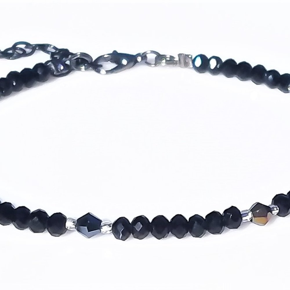 Black Crystal Anklet/ Cute Crystal Ankle Bracelet/ Adjustable Beaded Anklet